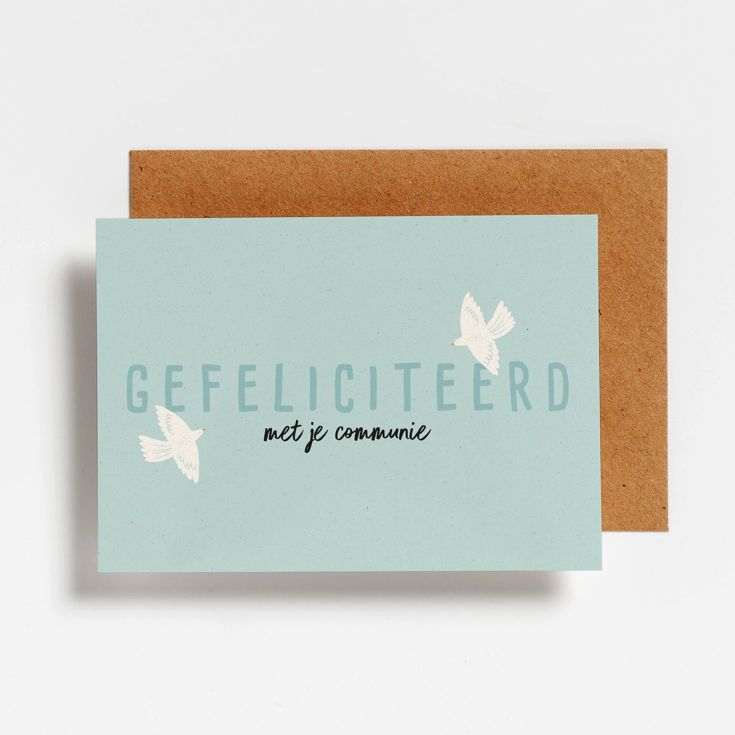 WENSKAART -  GEFELICITEERD MET JE COMMUNIE VOGELS BLAUW