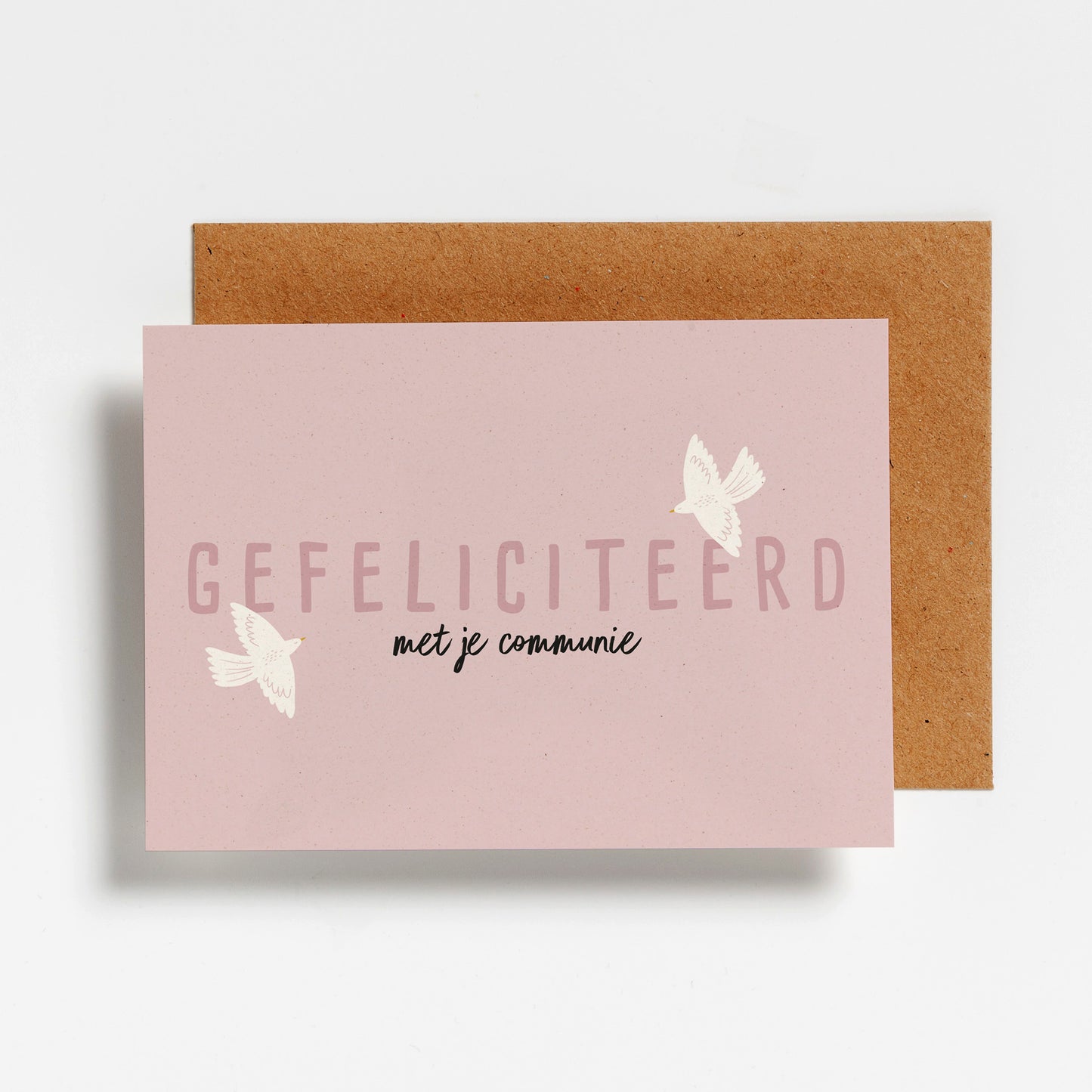 WENSKAART -  GEFELICITEERD MET JE COMMUNIE VOGELS LILAC